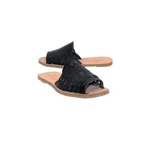 Sbicca Lawrin Black Leather Huarache Slide Sandals Women’s 9 NIB Beach Vacation